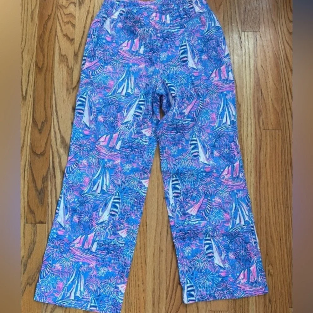 Lilly Pulitzer Deri Linen Palazzo Boca Blue Its A Sailabration XS - Picture 1 of 8